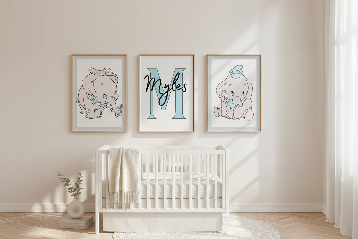 Set of 3 Personalised Dumbo Nursery Prints