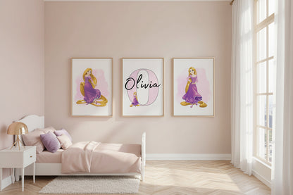 Personalised Rapunzel Princess Wall Art Set of 3 | Girls Bedroom Prints