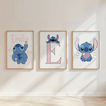 Personalised Stitch Nursery Prints Set | Kids Bedroom Wall Art | Disney Inspired