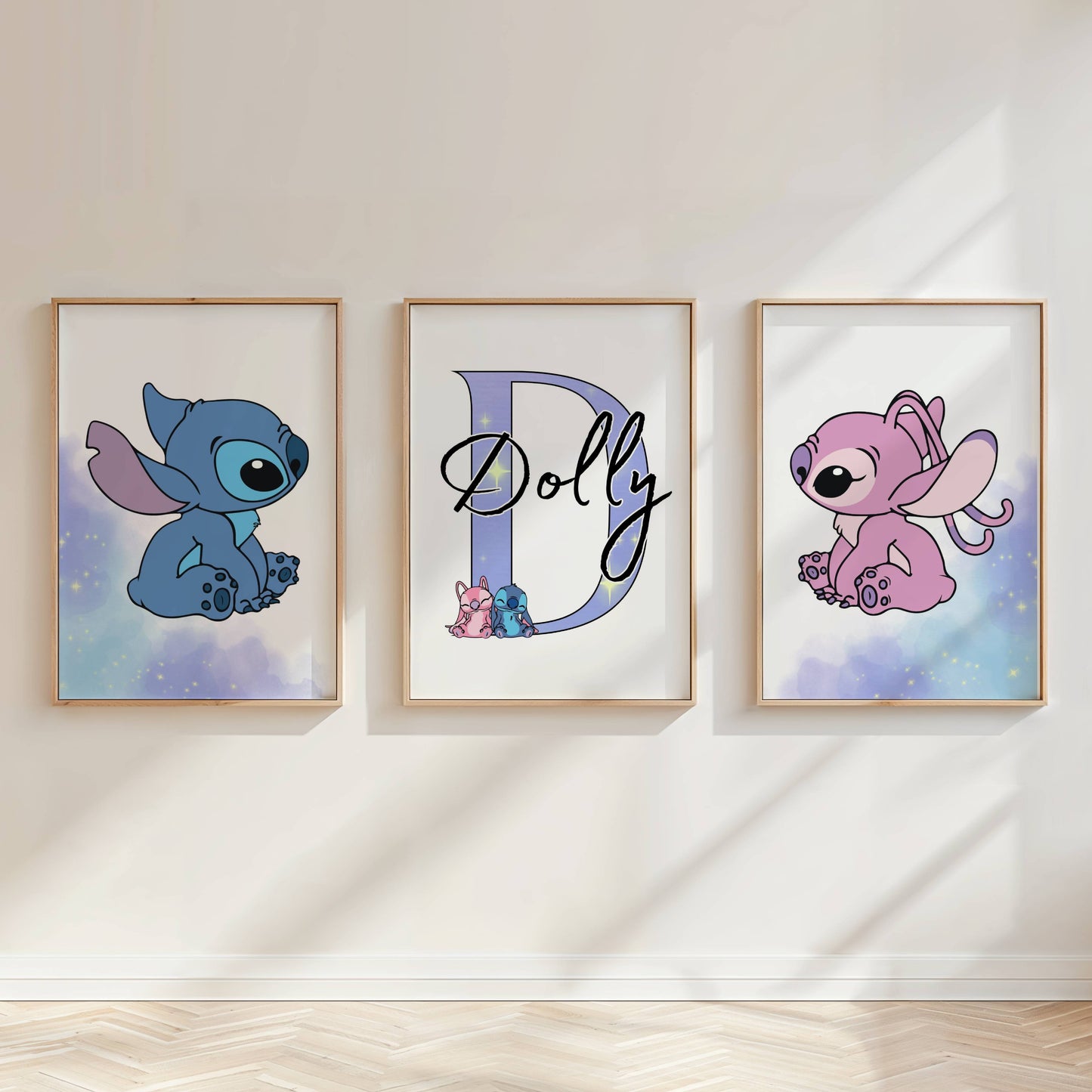 Set of 3 Personalised Stitch Nursery Prints | Kids Bedroom Wall Art | Disney Inspired