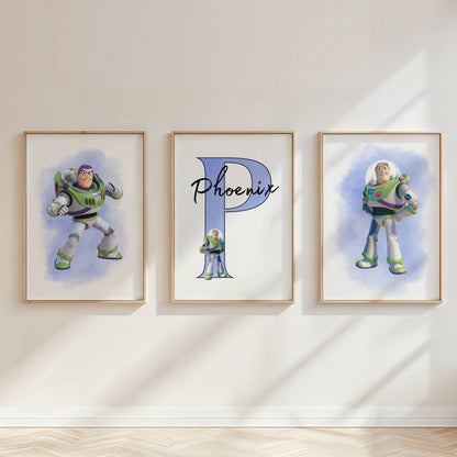 Personalised Buzz Lightyear Nursery Prints Set | Toy Story Inspired Kids Wall Art