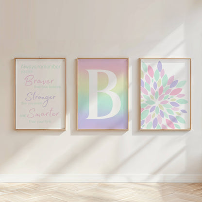 Personalised Pastel Nursery Prints Set of 3 | Girls Bedroom Wall Art