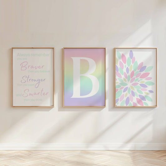 Personalised Pastel Nursery Prints Set of 3 | Girls Bedroom Wall Art