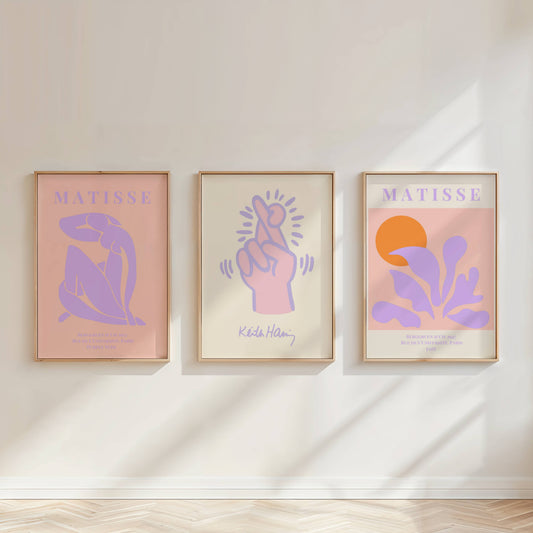 Set of 3 Pink Lilac Matisse Prints