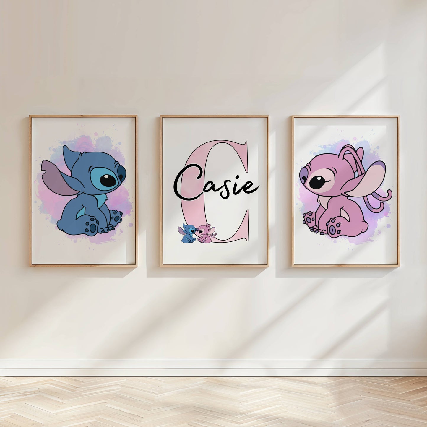 Personalised Stitch & Angel Nursery Prints Set | Disney Inspired Kids Wall Art