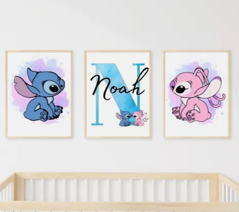 Set of 3 Personalised Angel & Stitch Prints