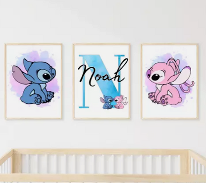Set of 3 Personalised Angel & Stitch Prints
