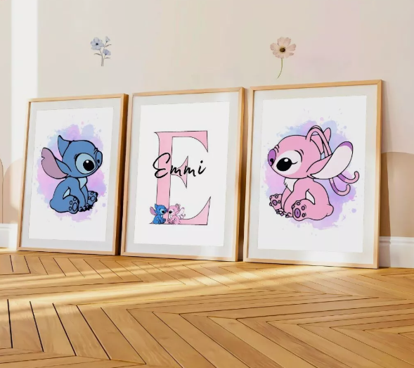 Set of 3 Personalised Angel & Stitch Prints