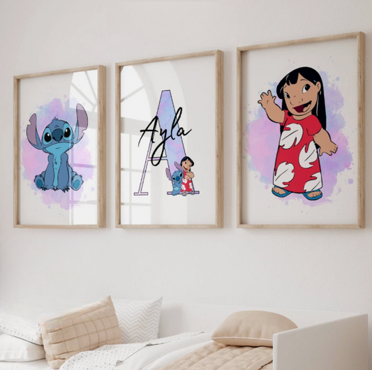 Set of 3 Personalised Lilo and Stitch Prints
