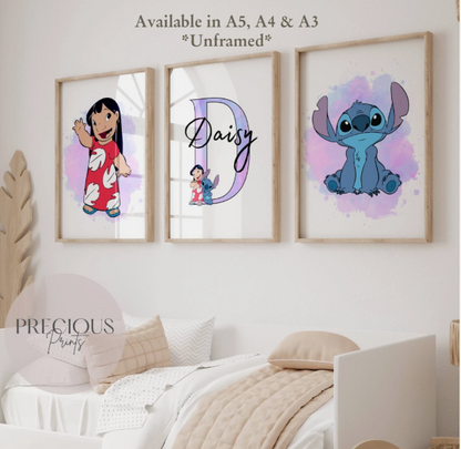 Set of 3 Personalised Lilo and Stitch Prints
