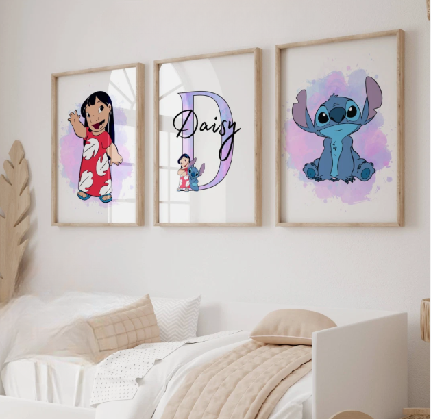 Set of 3 Personalised Lilo and Stitch Prints
