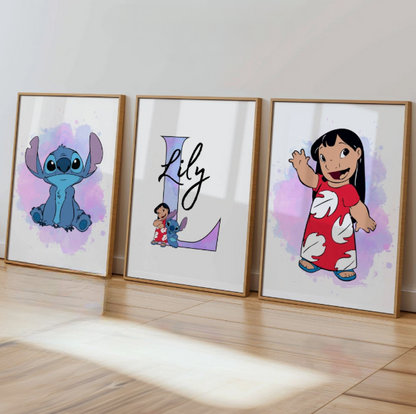 Set of 3 Personalised Lilo and Stitch Prints