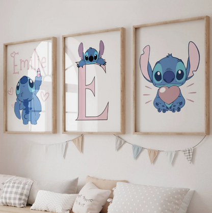 Personalised Stitch Nursery Prints Set | Kids Bedroom Wall Art | Disney Inspired