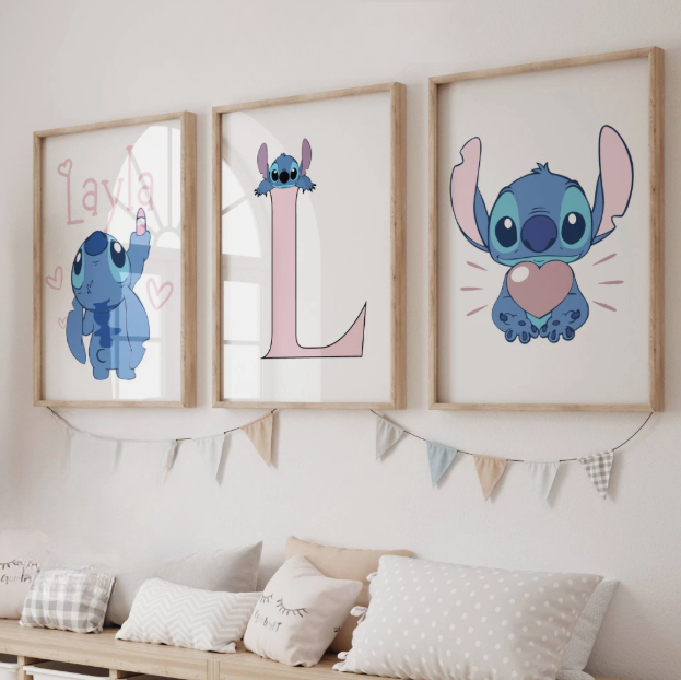 Personalised Stitch Nursery Prints Set | Kids Bedroom Wall Art | Disney Inspired