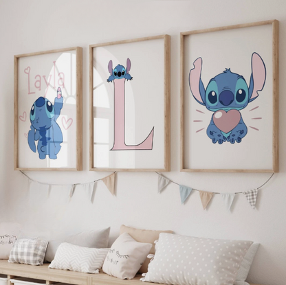 Personalised Stitch Nursery Prints Set | Kids Bedroom Wall Art | Disney Inspired