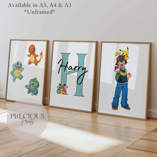 Set of 3 Personalised Pokemon Bedroom Prints