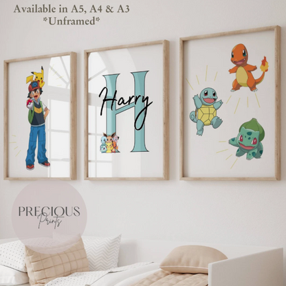 Set of 3 Personalised Pokemon Bedroom Prints