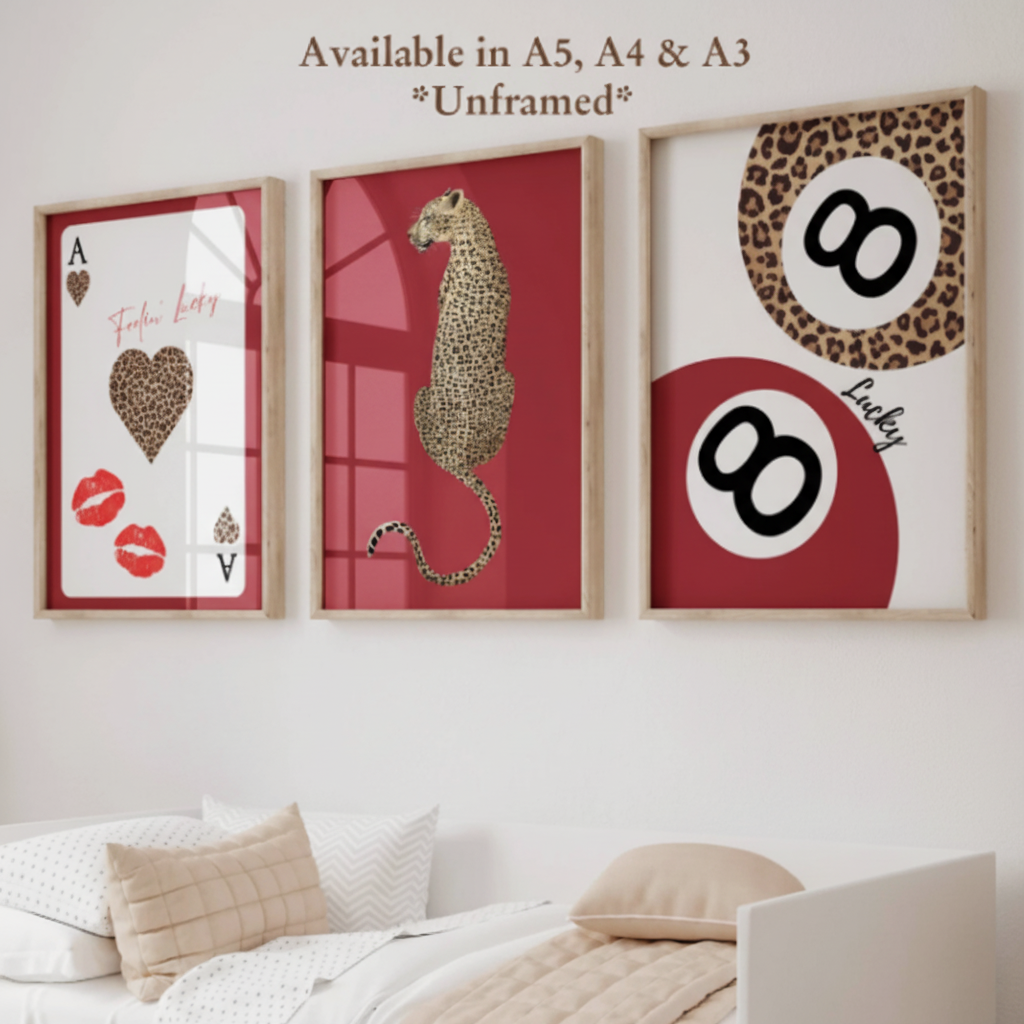 Set of 3 Red Leopard Prints