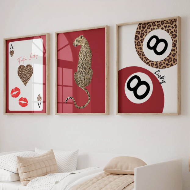 Set of 3 Red Leopard Prints