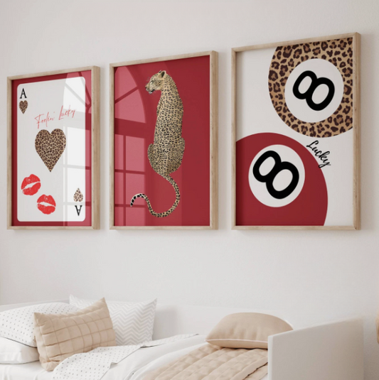 Set of 3 Red Leopard Prints