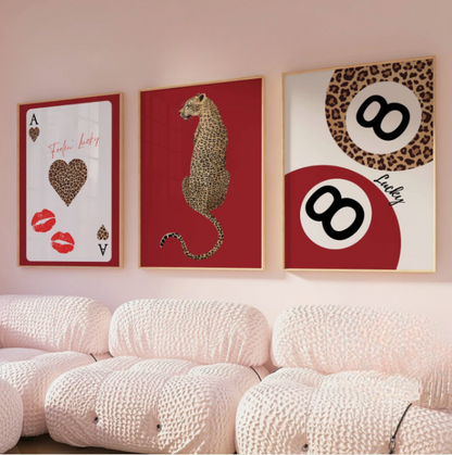 Set of 3 Red Leopard Prints