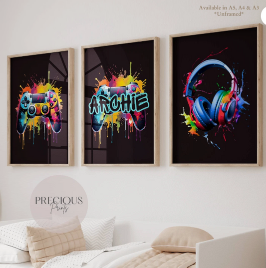 Set of 3 Personalised Gamer Prints