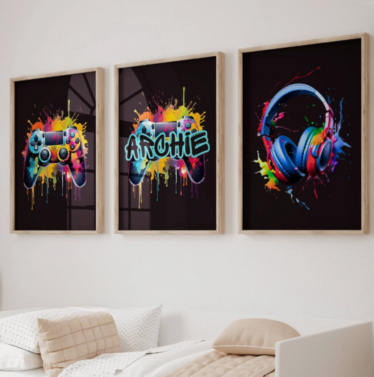 Set of 3 Personalised Gamer Prints