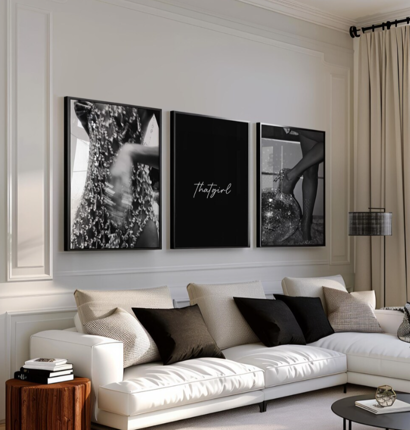 Set of 3 Black and White Fashion Prints