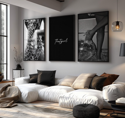 Set of 3 Black and White Fashion Prints