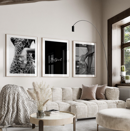 Set of 3 Black and White Fashion Prints