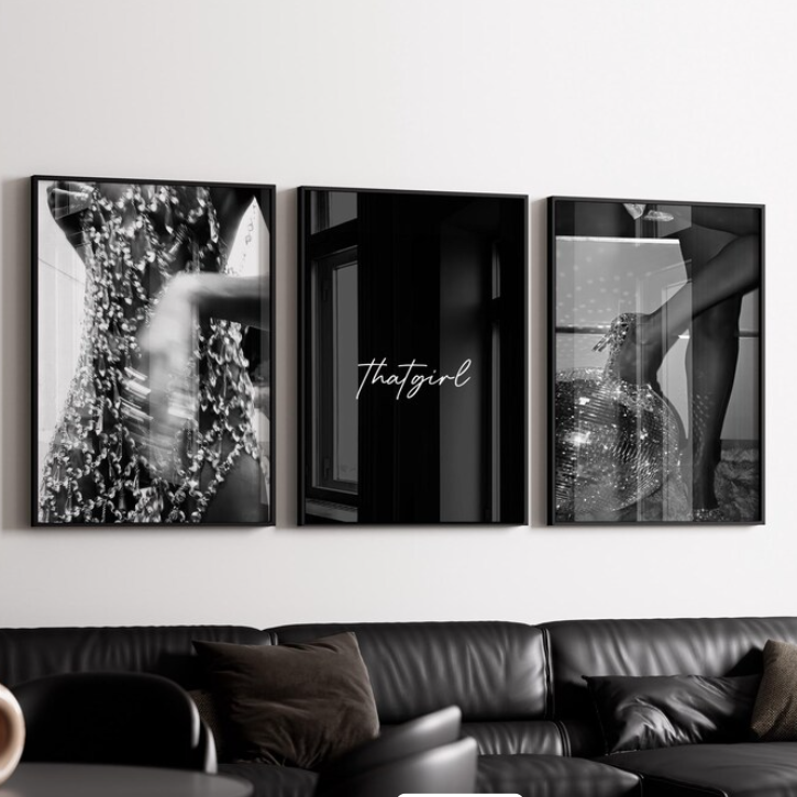 Set of 3 Black and White Fashion Prints