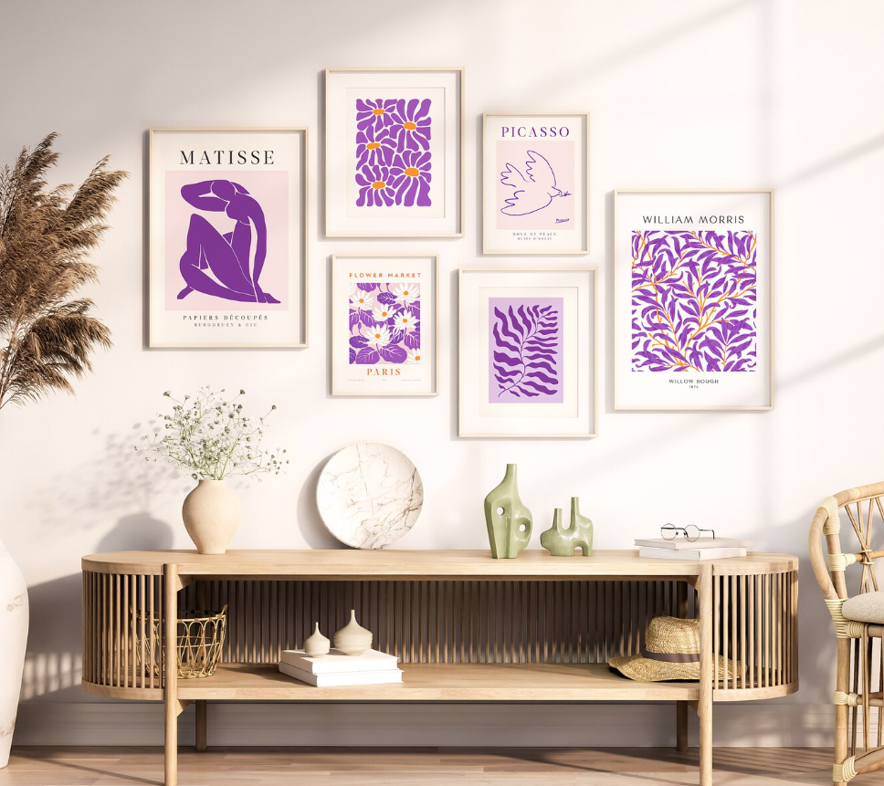 Purple Bauhaus Wave Print | Retro Abstract Black White Modern Wall Art