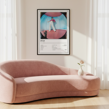 Harry Styles Fine Line inspired album wall art displayed in a stylish contemporary music room with warm neutral décor.