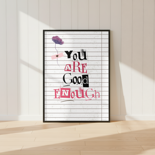 You Are Good Enough Typography Print – Pink Motivational Bedroom Wall Art