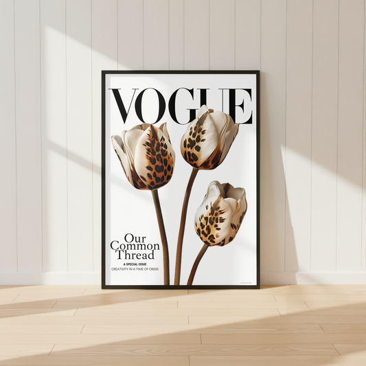 Leopard Tulip Vogue Wall Art | Luxury Floral Fashion Print | Neutral Glam Decor