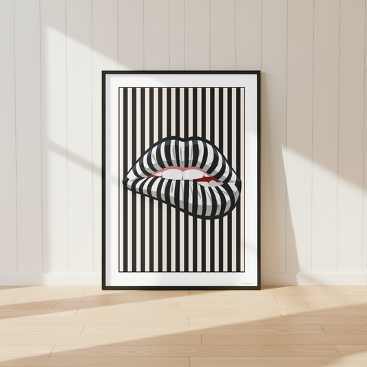 Black and White Lips Wall Art Print