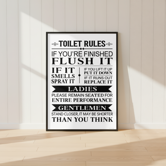 Funny Toilet Rules Bathroom Wall Art Print | Modern Bathroom Decor