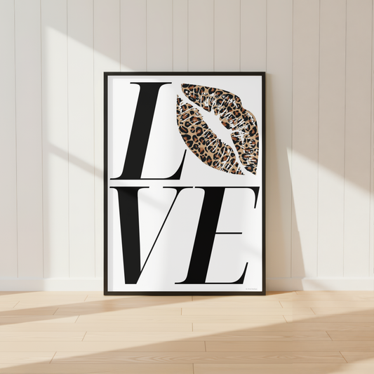 Luxury Leopard Lip LOVE Print | Neutral Fashion Wall Art