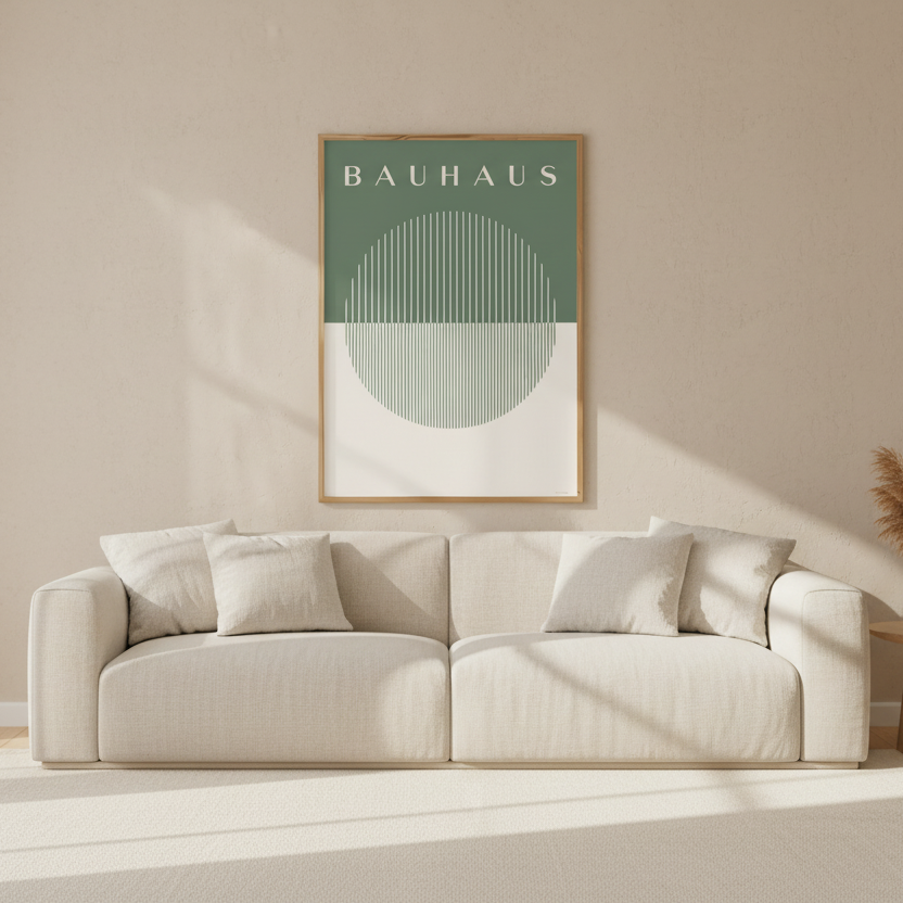 Minimalist Bauhaus Line Circle Print | Green Contemporary Wall Art Poster