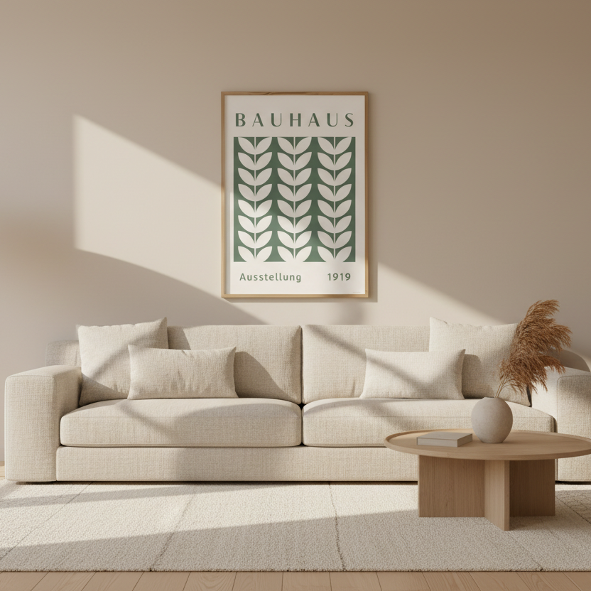 Bauhaus Botanical Leaf Print | Sage Green Nordic Minimal Wall Art