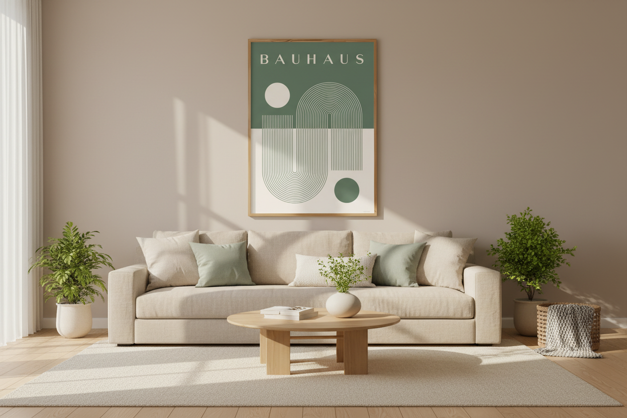 Scandinavian Bauhaus Abstract Print | Sage Green Modern Geometric Wall Art