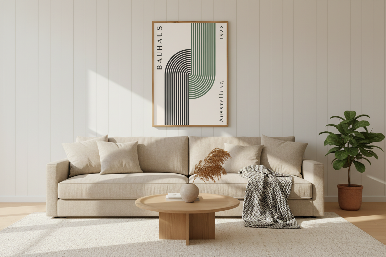 Bauhaus Arch Line Print | Minimal Green Scandinavian Abstract Wall Art