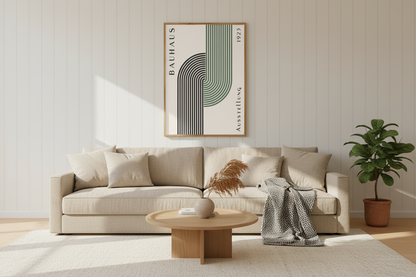 Bauhaus Arch Line Print | Minimal Green Scandinavian Abstract Wall Art
