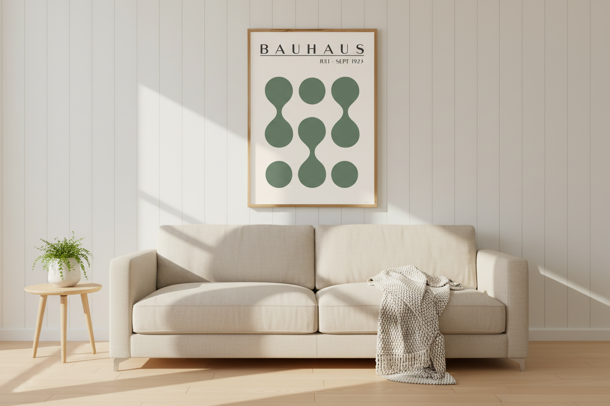 Abstract Bauhaus Shapes Print | Green Mid Century Modern Wall Art Poster