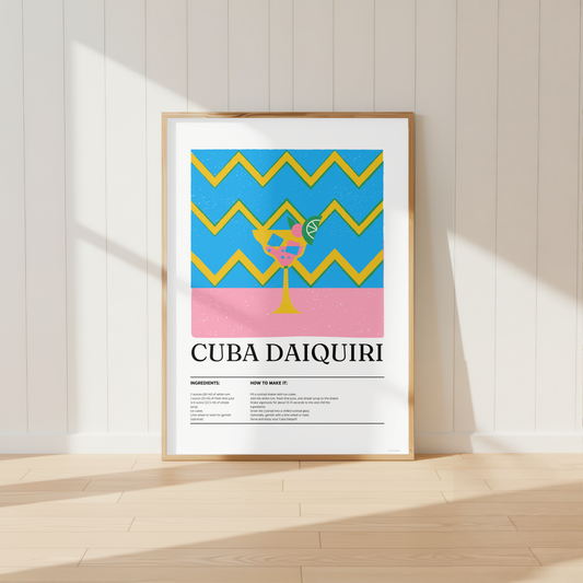 Cuba Daiquiri Cocktail Print - Blue, Yellow & Pink