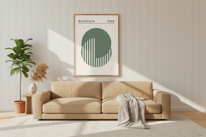 Minimal Bauhaus Circle Print | Sage Green Geometric Mid Century Wall Art