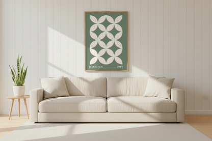 Sage Green Abstract Bauhaus Print | Mid Century Modern Geometric Wall Art