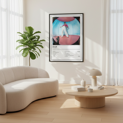 Modern Harry Styles Fine Line tracklist poster styled in a bright minimalist bedroom gallery wall.