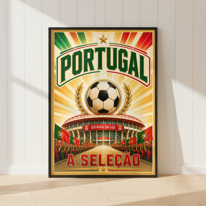 Portugal football poster featuring A Seleção and Estádio da Luz vintage football wall art