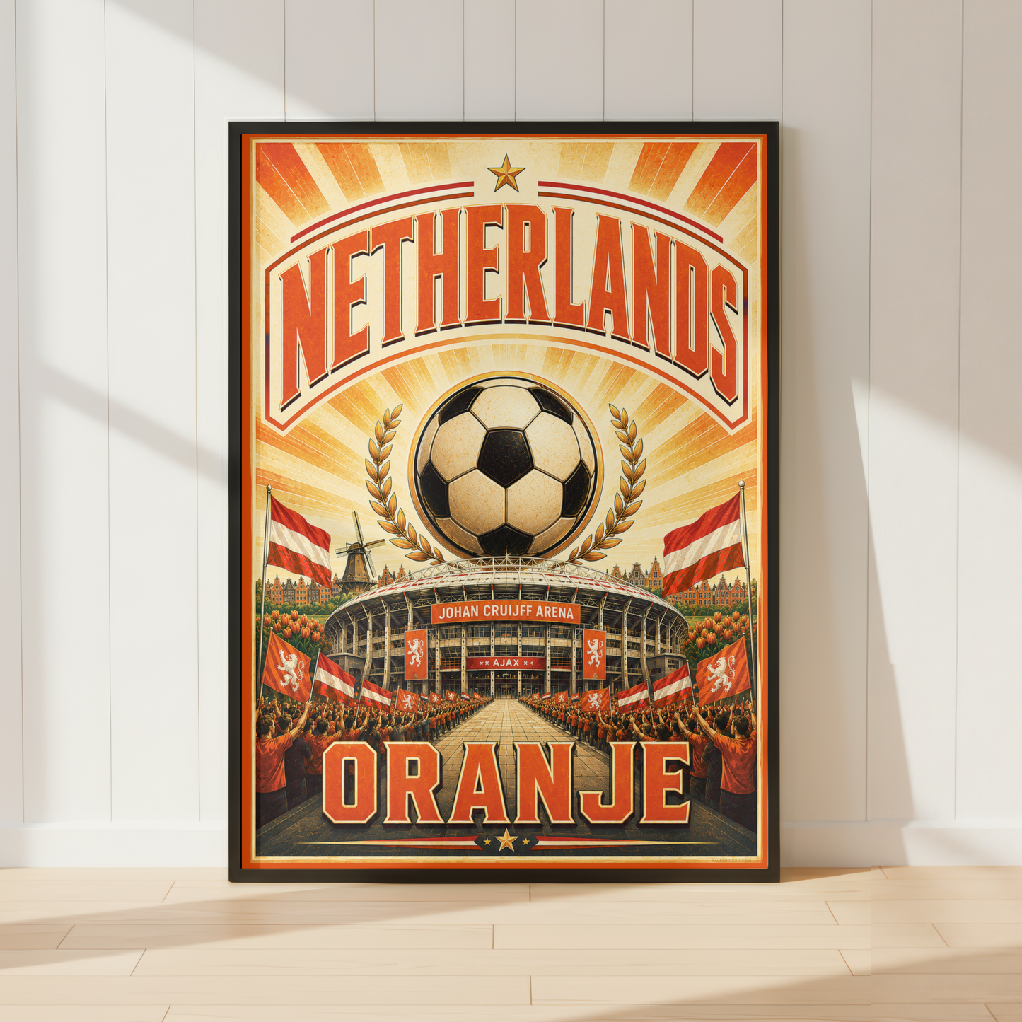 Netherlands football poster featuring Oranje football artwork and Johan Cruijff Arena stadium